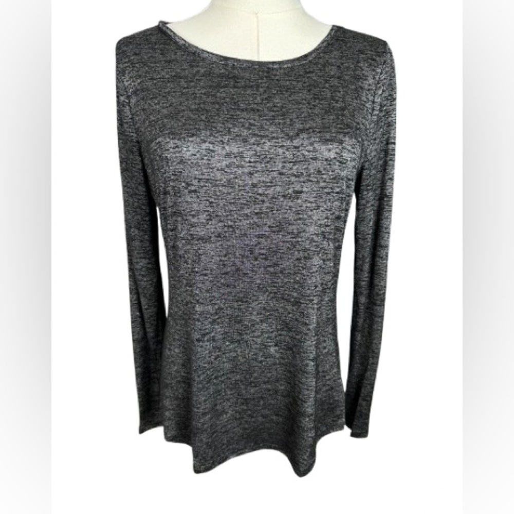 White House Black Market Heathered Gray Long Sleeve Crew Neck Top